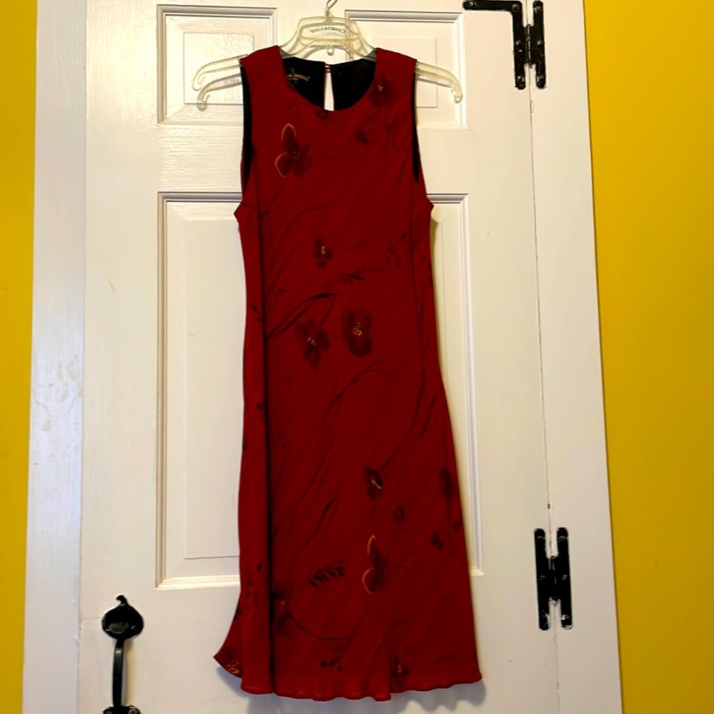 Vintage Red floral Donna Ricco flutter dress size 10 (see me wearing it in 1997)